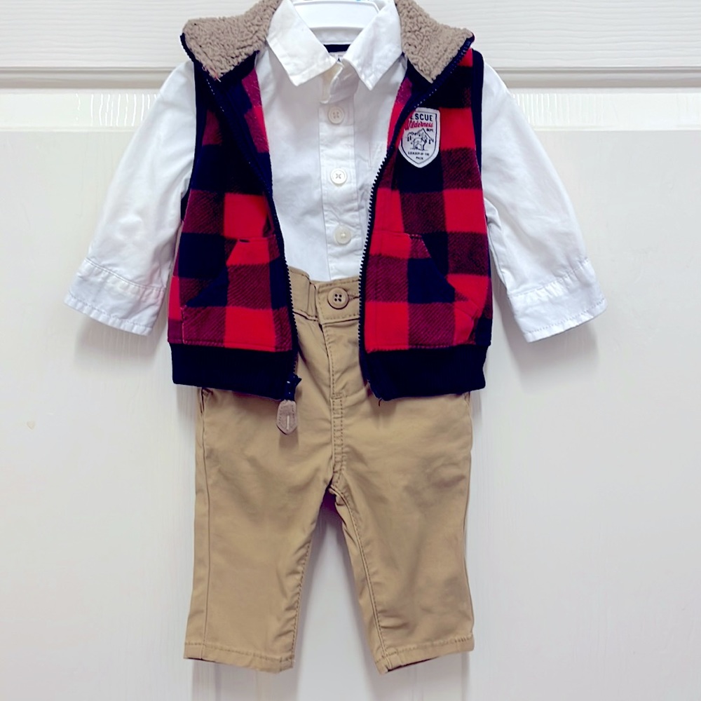 Oshkosh Carter’s Fall Plaid Vest, Khakis and Button-down for 3m baby boys